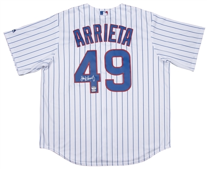 2015 Jake Arrieta Autographed Pinstripe Chicago Cubs Jersey (MLB Authenticated & Fanatics)